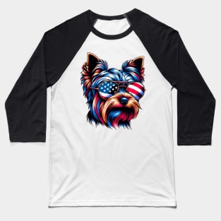 Yorkshire Terrier Patriotic American Flag 4th of July Dog Lover Baseball T-Shirt